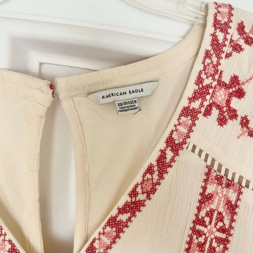 American Eagle Outfitters Cream and Red Embroidered Romper - Picture 2 of 6